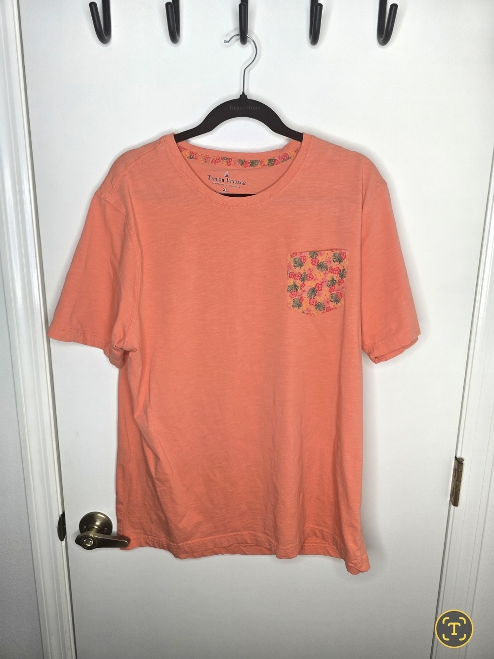 Tailor Vintage Coral Short-Sleeve Tee with Floral Pocket